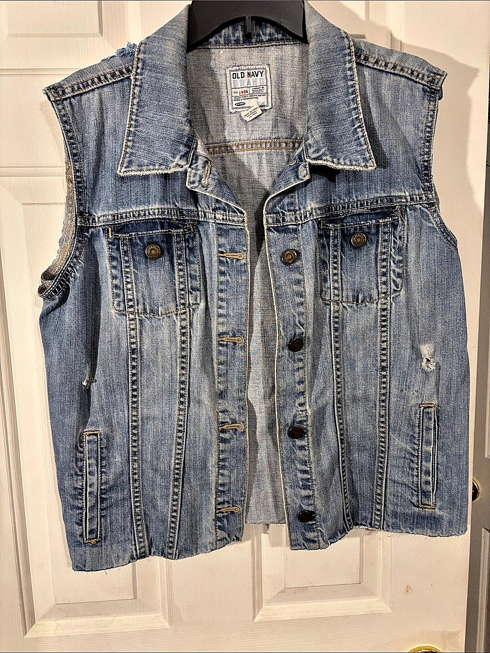 Old Navy Distressed Denim Vest in Blue Size XXL